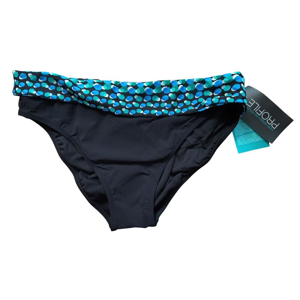 Profile By Gottex Cocoon Banded Hipster Bikini Swim Bottom 12 Black Blue Multi